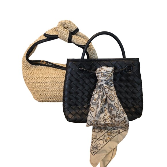A New Dau Purse Lot Black Tan Clutch Small Bags Wicker - Picture 1 of 4
